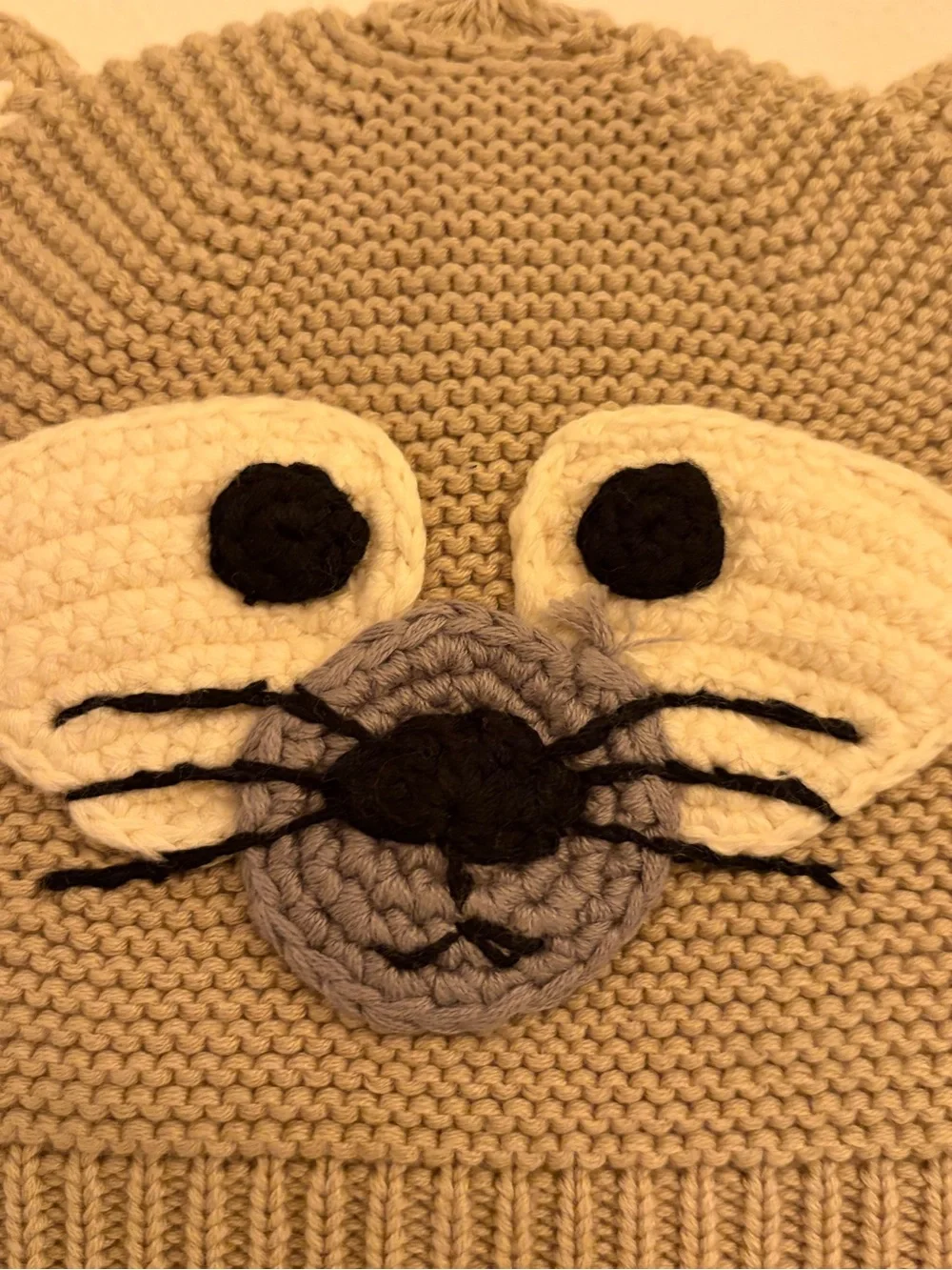 Kids Knit Cat Beanie Hat Crochet Face Ears Taupe Gray Cute Animal Winter Hat